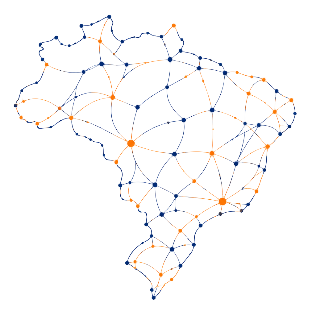 Mapa estilizado do Brasil com rotas de transporte de cargas atendidas pela transportadora